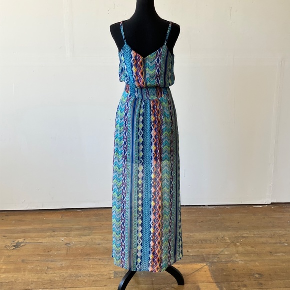 Fire Los Angeles Blue multicolor colorful Western Print maxi dress - Picture 2 of 11